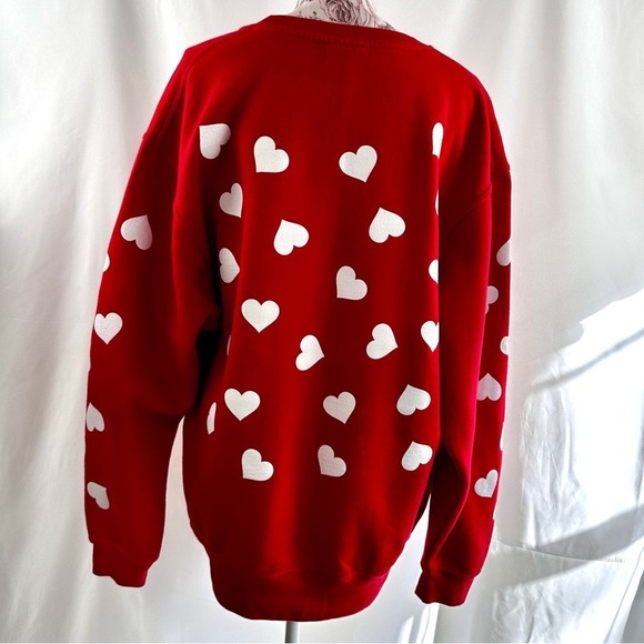 ❤️ Heart Print Sweatshirt Women's XL Red White Maximalist Dopamine Love - Picture 5 of 16